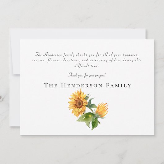 Simple Watercolor Sonnenblumenbeerdigung Danke (Rückseite)