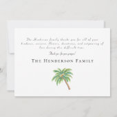 Simple Watercolor Tropical Palm Funeral Thank You Dankeskarte (Rückseite)