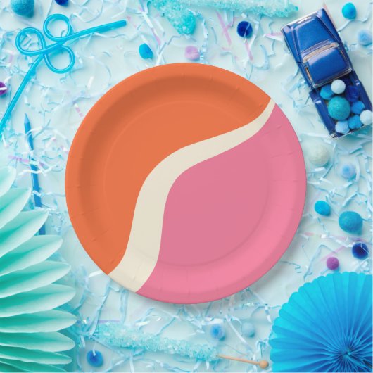 Simple Waves 3 - Rosa, Orange und Creme Pappteller (Party)