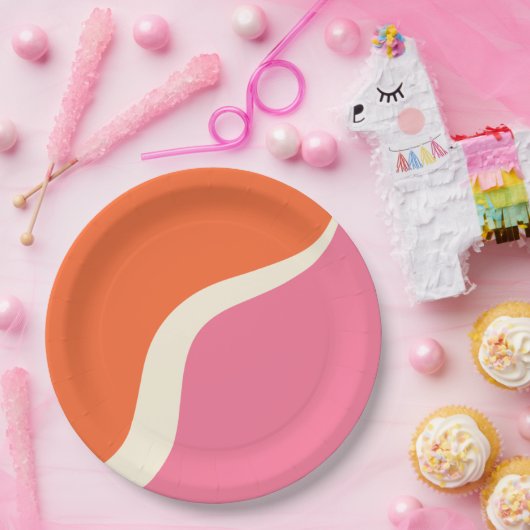 Simple Waves 3 - Rosa, Orange und Creme Pappteller (Party)