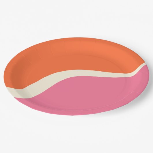 Simple Waves 3 - Rosa, Orange und Creme Pappteller (Schrägansicht)