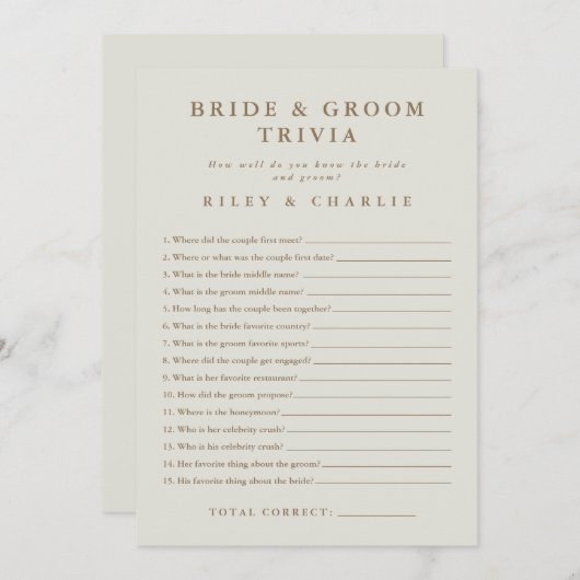 Simple Wedding Brautparty Trivia Game (Vorne/Hinten)