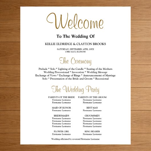 Simple Wedding Ceremony Program Poster
