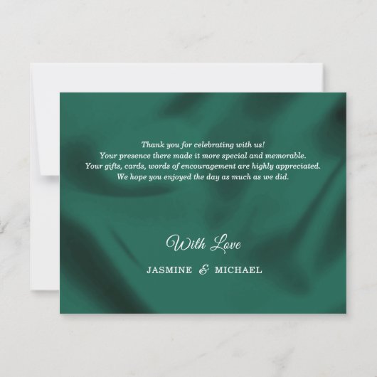 Simple Wedding Emerald Green & Gold Script Classic Dankeskarte (Rückseite)
