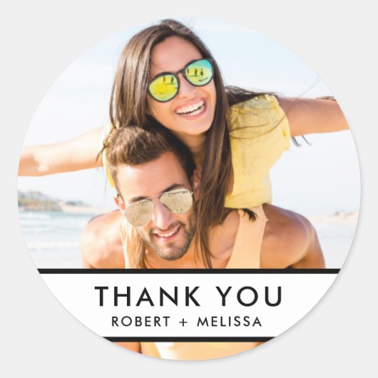 Simple Wedding Foto Vielen Dank Runder Aufkleber (Vorderseite)