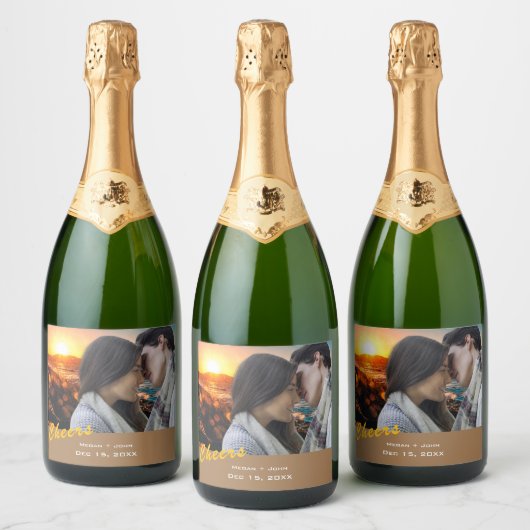Simple Wedding Photo Wine Label - Personalized Schaumweinetikett (Flaschen)