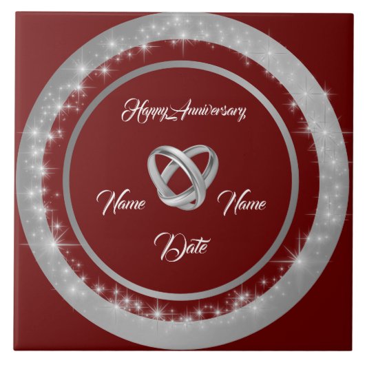 Simple Wedding Rings Customize Silver Anniversary Fliese (Vorderseite)