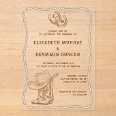 Simple Western Horseshoe Monogram Barn Wedding Acryleinladungen (Vorderseite)
