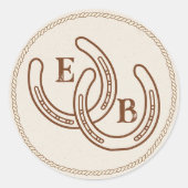 Simple Western Horseshoe Wedding Monogram Runder Aufkleber (Vorderseite)