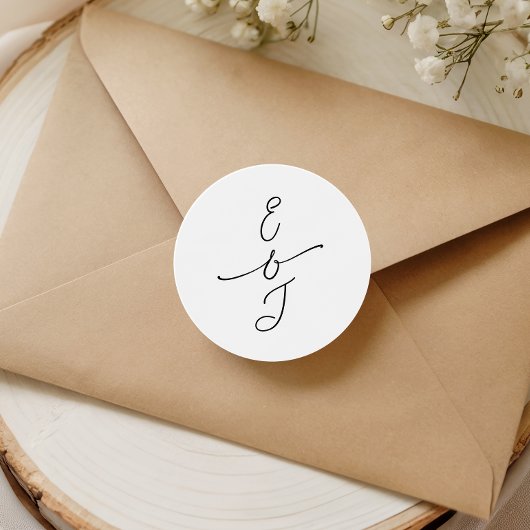 Simple Whimsical Handwritten Monogram Wedding Runder Aufkleber