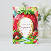 Simple Whimsical Juicy Strawberry Geburtstag Dankeskarte (Stehend Vorderseite)