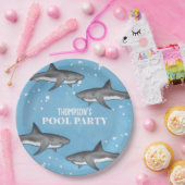Simple Whimsical Pool Party Haie Blauer Ozean Pappteller (Party)