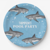 Simple Whimsical Pool Party Haie Blauer Ozean Pappteller (Vorderseite)