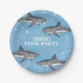 Simple Whimsical Pool Party Haie Blauer Ozean Pappteller (Vorderseite)