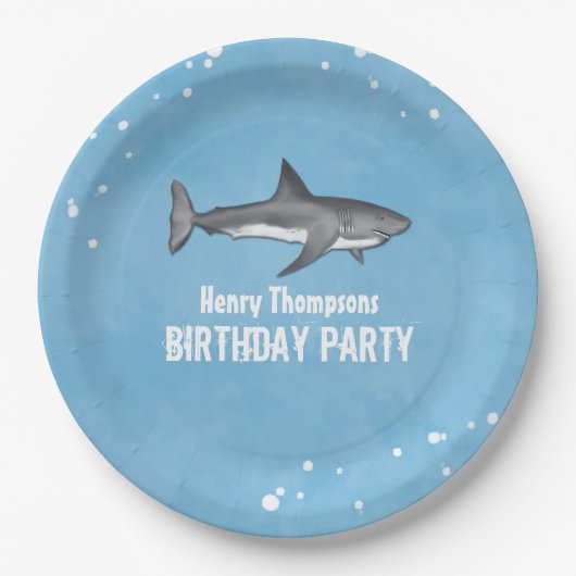 Simple Whimsical Pool Party Haie Blauer Ozean Pappteller (Vorderseite)