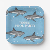 Simple Whimsical Pool Party Haie Blauer Ozean Pappteller (Vorderseite)