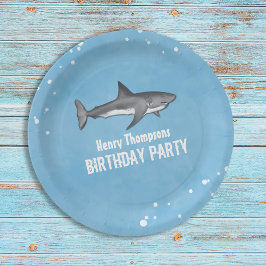 Simple Whimsical Pool Party Haie Blauer Ozean Pappteller
