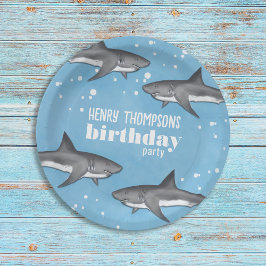 Simple Whimsical Pool Party Haie Blauer Ozean Pappteller
