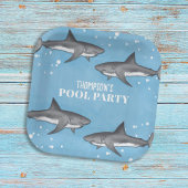 Simple Whimsical Pool Party Haie Blauer Ozean Pappteller