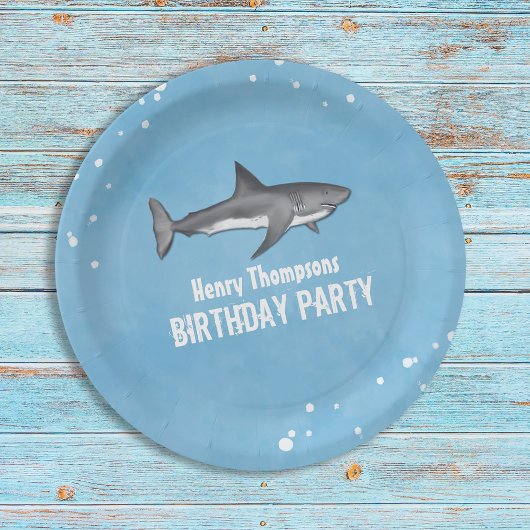Simple Whimsical Pool Party Haie Blauer Ozean Pappteller
