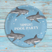Simple Whimsical Pool Party Haie Blauer Ozean Pappteller