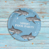 Simple Whimsical Pool Party Haie Blauer Ozean Pappteller