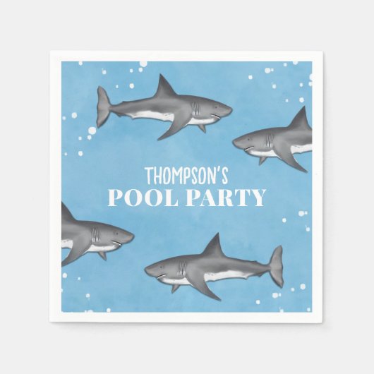 Simple Whimsical Pool Party Haie Blauer Ozean Serviette (Vorderseite)