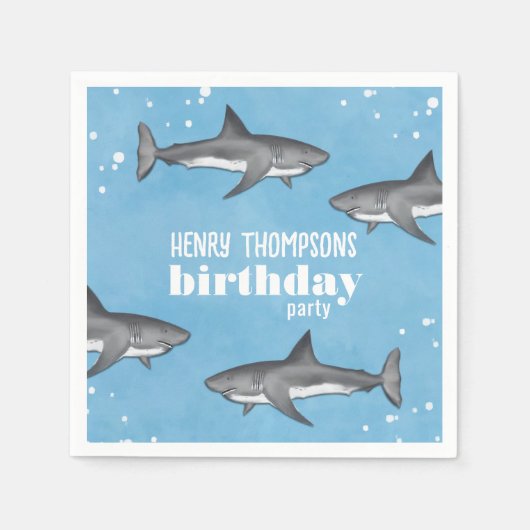 Simple Whimsical Pool Party Haie Blue Ocean Nicker Serviette (Vorderseite)