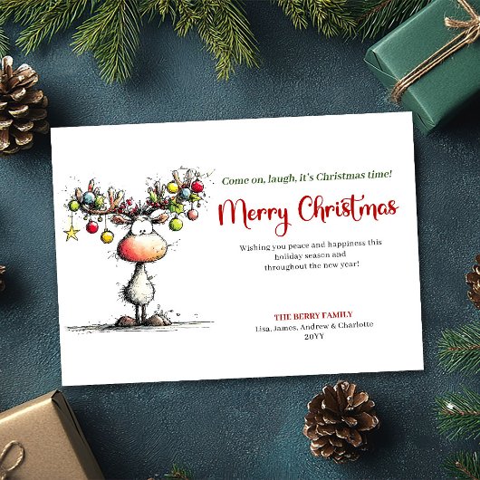 Simple Whimsical Reindeer Holiday Greeting Feiertagskarte