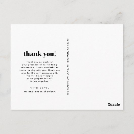 Simple Whimsical Wedding Foto Danke Postcard Postkarte (Rückseite)