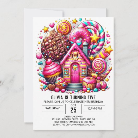 Simple Whimsy Candyland Digital Geburtstag Einladung (Vorderseite)
