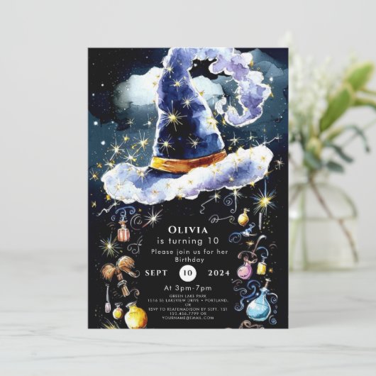 Simple Whimsy Custom Wizard Geburtstag Einladung (Stehend Vorderseite)