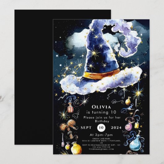 Simple Whimsy Custom Wizard Geburtstag Einladung (Vorne/Hinten)