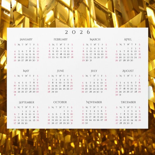 Simple White 2026 Yearly Full Year Calendar Magnet
