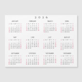 Simple White 2026 Yearly Full Year Calendar Magnet (Vorderseite)
