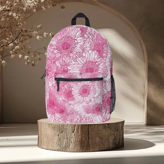 Simple White and Pink Floral Seamless Pattern Bedruckter Rucksack
