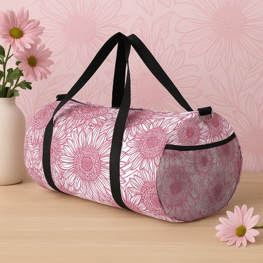 Simple White and Pink Floral Seamless Pattern  Duffle Bag