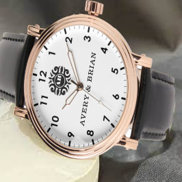 Simple white black Custom couple name monogram  Armbanduhr