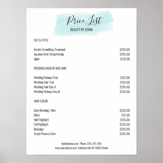 Simple White Blue Preislisten Poster (Vorne)