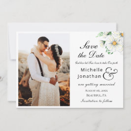 Simple White Daisies Greenery Foto Wedding Save The Date