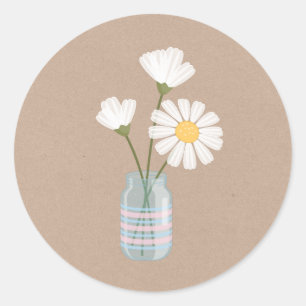 Simple White Daisies Mason Jar Bouquet Runder Aufkleber