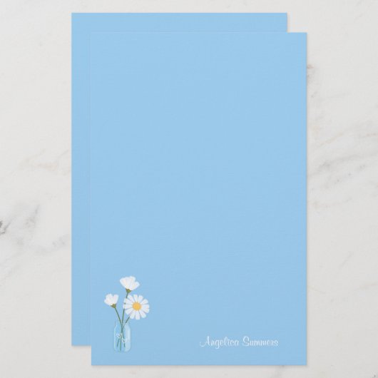 Simple White Daisies Mason Jar Hearts Bouquet Briefpapier