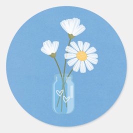 Simple White Daisies Mason Jar Hearts Bouquet Runder Aufkleber