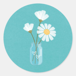 Simple White Daisies Mason Jar Hearts Bouquet Runder Aufkleber