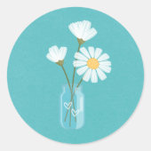 Simple White Daisies Mason Jar Hearts Bouquet Runder Aufkleber (Vorderseite)