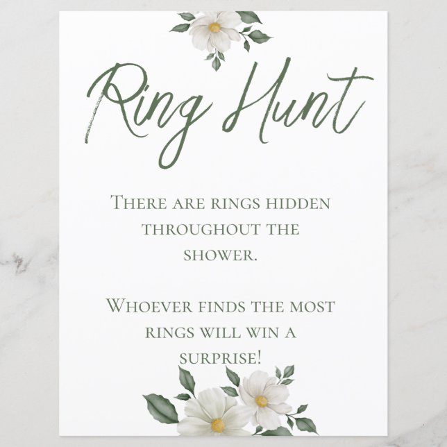 Simple White Floral Bridal Shower Ring Hunt Game (Vorderseite)