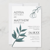 Simple white forest green foliage floral wedding  einladung (Vorderseite)