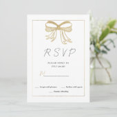 Simple white gold glitter bow ribbon RSVP Einladung (Stehend Vorderseite)