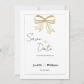 Simple white gold glitter bow ribbon Save the Date Einladung (Vorderseite)