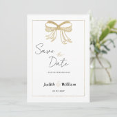 Simple white gold glitter bow ribbon Save the Date Einladung (Stehend Vorderseite)